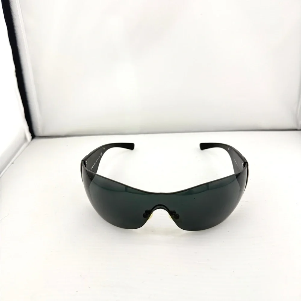 Prada Black Spr51g Shield Sunglasses with Silver Swirl Detail - Picture 4 of 13